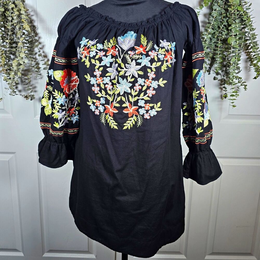 Free People Black Fleur Du Juor Off Shoulder Shift Mini Dress XS Cotton Pockets